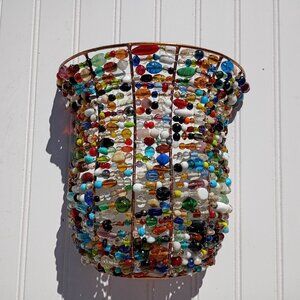 Beaded Wall Sconce Tea Light Candle Holder Candelabra Wall Art Boho Hippie Beads